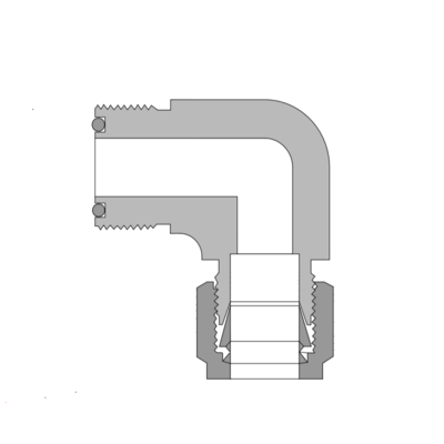 BLU-8BCO-6-SS 316 不锈钢, BCO O 型圈面密封管接头, BAISYLOK 卡套弯头接头本体, 1/2 in. BCO 接头 × 3/8 in. 卡套接头
